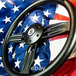 14 Black Double Barrel Steering Wheel wtih 8-Ball Horn Button and 1/2 Spacer
