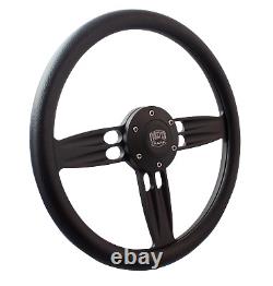 14 Matte Black Double Barrel Style Steering Wheel Black Half Wrap 6 Hole