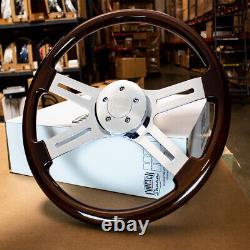 18 Dark Wood Steering Wheel Chrome Dual Spoke Kenworth Peterbilt Hub Included