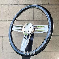 18 Inch Billet Big Rig Steering Wheel Double Barrel Carbon Fiber Wrap Horn