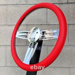 18 Inch Billet Big Rig Steering Wheel Double Barrel Red Vinyl Wrap Horn