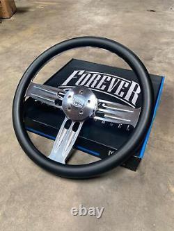 18 Inch Billet Semi Truck Steering Wheel Double Barrel Black Grip 5 Hole