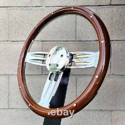 18 Inch Billet Steering Wheel Wood Rivets Double Barrel Horn Big Rig Peterbilt