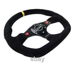 NEW NRG 320mm Black Suede Reinforced Steering Wheel Dual Buttons RST-024D-MB-S-Y