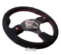 NEW NRG Sport Steering Wheel Dual Button Black Suede 320mm Red Stitch RST-007S