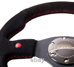 NEW NRG Sport Steering Wheel Dual Button Black Suede 320mm Red Stitch RST-007S