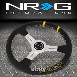 NRG 360MM SILVER SPOKE BUMBLE BEE LEATHER GRIP STEERING WHEEL WithDUAL CENTER MARK