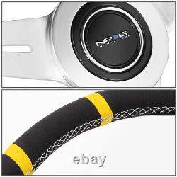 NRG 360MM SILVER SPOKE BUMBLE BEE LEATHER GRIP STEERING WHEEL WithDUAL CENTER MARK