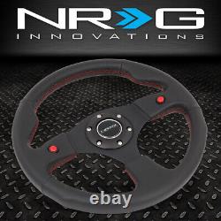 NRG REINFORCED 320MM LEATHER GRIP RED STITCH STEERING WHEEL WithDUAL SIDE BUTTONS