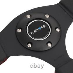 NRG REINFORCED 320MM LEATHER GRIP RED STITCH STEERING WHEEL WithDUAL SIDE BUTTONS