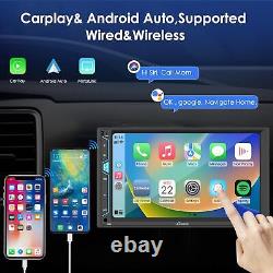 Autoradio CARPURIDE 7 pouces avec écran tactile double DIN, compatible Carplay sans fil et Android Auto.